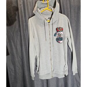 Civilized Lix‎ Graphic Zip Up Hoodie Embroidered Accents Gray Large